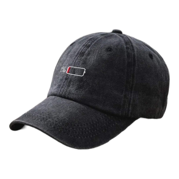 Low Battery Drain 1% Low Energy Baseball Washed Adjustable Humour Funny Hat - Picture 2 of 4